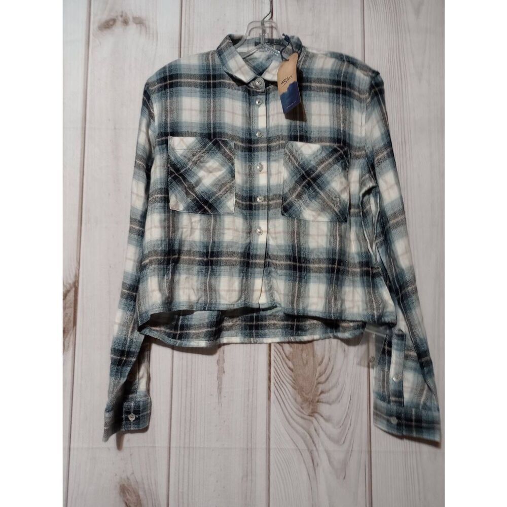Silver Jeans Shirt Ladies Extra Small Flannel Button Front Crop Top Soft